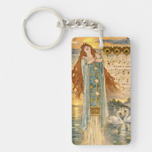 Art Nouveau Elsa Lohengrin Poster met zwanen Sleutelhanger