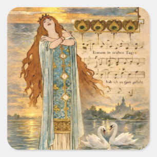 Art Nouveau Elsa Lohengrin Poster met zwanen Vierkante Sticker