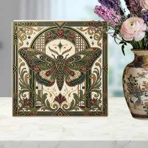 Art Nouveau Emaillegrens met Smaragdgroene Mot Tegeltje