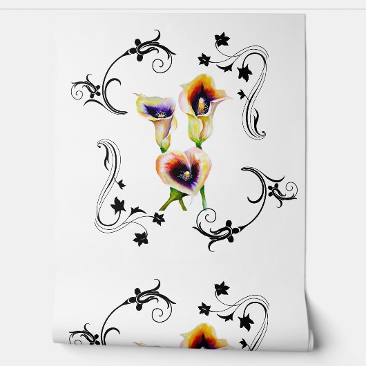 Art Nouveau en Calla Lilies in Waterverf Behang (Afrollen)