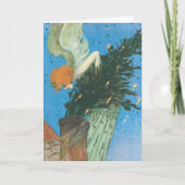 Art Nouveau Engel brengt de kerstboom Feestdagen Kaart (Voorkant)