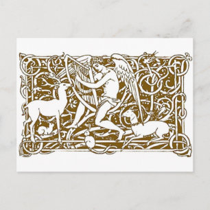 Art Nouveau engel en bosdieren uit het verleden Briefkaart