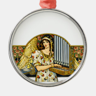 Art Nouveau Engel Orgelspeler Vintage Muziek Metalen Ornament