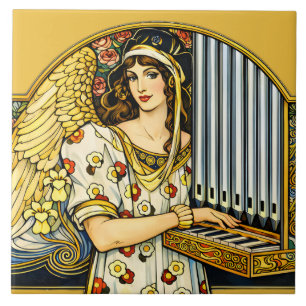 Art Nouveau Engel Orgelspeler Vintage Muziek Tegeltje