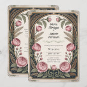 Art Nouveau Erfgoed Bloemige Bruiloft Zwart Goud Kaart (Voorkant / Achterkant)