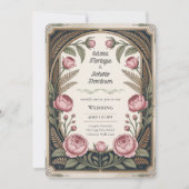 Art Nouveau Erfgoed Bloemige Bruiloft Zwart Goud Kaart (Voorkant)