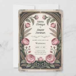 Art Nouveau Erfgoed Bloemige Bruiloft Zwart Goud Kaart