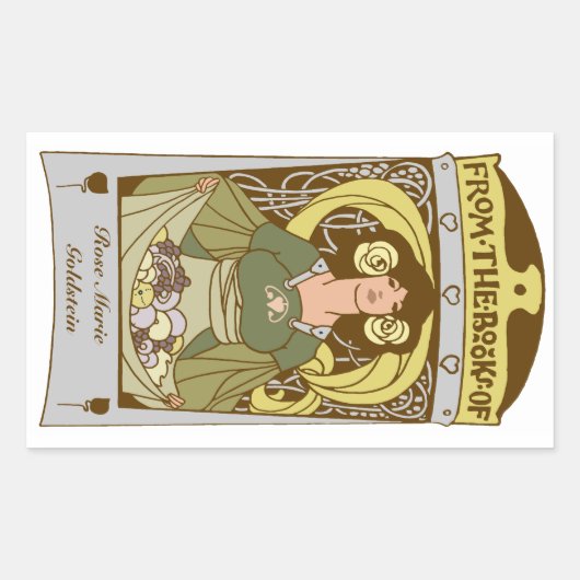 Art Nouveau Ex Libris boekenplaat, handgekleurd Rechthoekige Sticker (Voorkant)