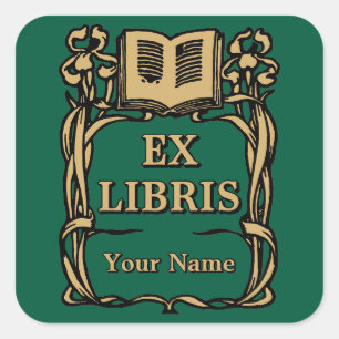 Art Nouveau Ex Libris Iris Bloemen Boek Sjabloon Vierkante Sticker