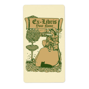Art Nouveau Ex Libris Meisje & Kat Sjabloon Etiket