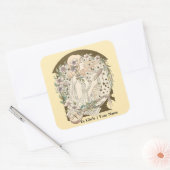 Art Nouveau Ex Libris Meisje Met Boek & Sterren Vierkante Sticker (Envelop)