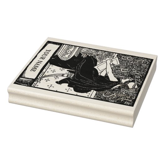 Art Nouveau Ex Libris Meisje Schrijven Sjabloon Rubberstempel (Stempel)