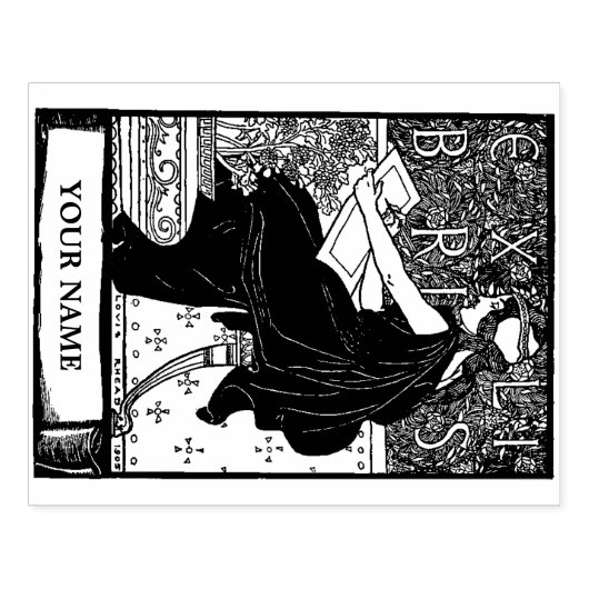 Art Nouveau Ex Libris Meisje Schrijven Sjabloon Rubberstempel (Afrduk)