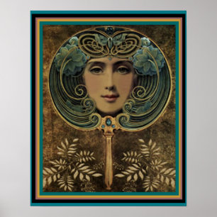 Art Nouveau Face in de Mirror 16 x 20 Poster