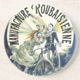 Art Nouveau Fairies, Pierrot Bicycle Moon Zandsteen Onderzetter
