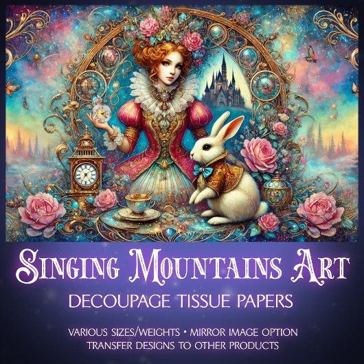 Art Nouveau Fantasy Art Alice Tea Party Decoupage Tissuepapier