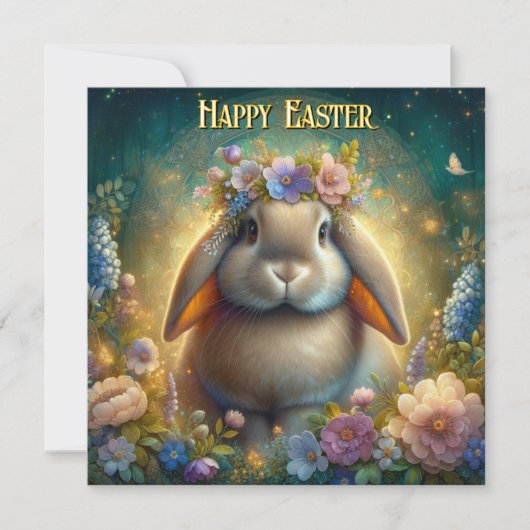 Art Nouveau Fantasy Art Lop Verdiend Konijntje Pas Feestdagenkaart (Voorkant)