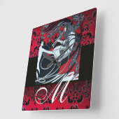 ART NOUVEAU FAUN Red Burgundy, Black Damask Vierkante Klok (Hoek)