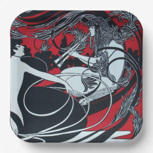 ART NOUVEAU FAUN Red Burgundy, Black White Papieren Bordje