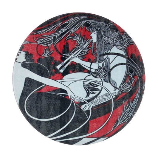 ART NOUVEAU FAUN Red Burgundy, Black White Snijplank (Voorkant)