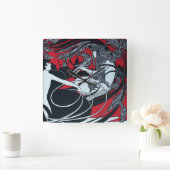 ART NOUVEAU FAUN Red Burgundy, zwart, wit Vierkante Klok (Huis)