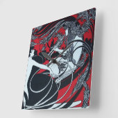 ART NOUVEAU FAUN Red Burgundy, zwart, wit Vierkante Klok (Hoek)