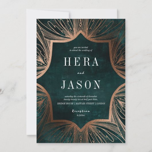 Art Nouveau faux brons en donkergroen uitnodiging (Voorkant)
