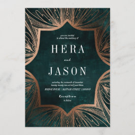 Art Nouveau faux brons en donkergroen uitnodiging