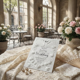 Art Nouveau Faux Embossed Swan Wedding Kaart