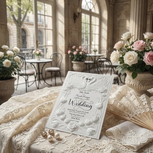 Art Nouveau Faux Embossed Swan Wedding Kaart