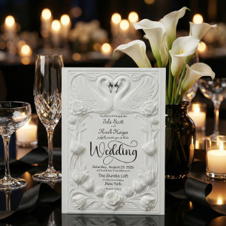 Art Nouveau Faux Embossed Swan Wedding Kaart