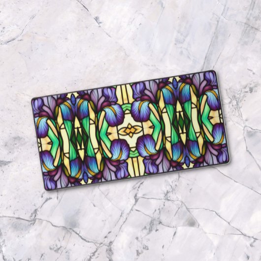 Art Nouveau Faux Glas in lood Paarse irisbloemen Bureaumat