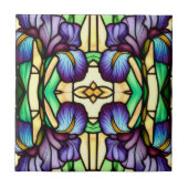 Art Nouveau Faux Glas in lood Paarse irisbloemen Tegeltje (Voorkant)