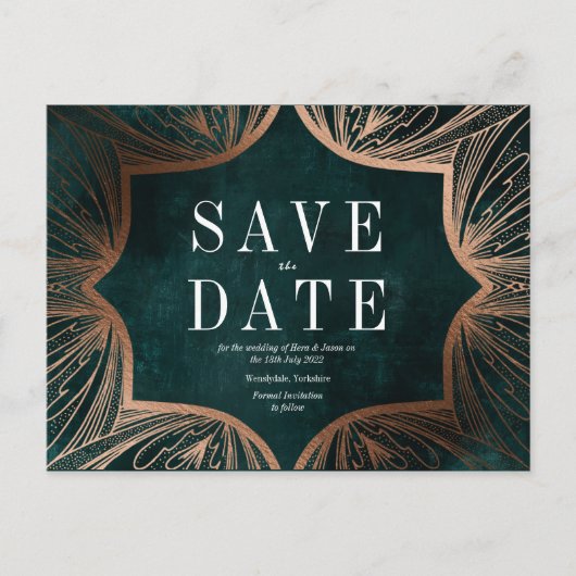 Art Nouveau faux gold Wedding Save the DATE Briefkaart (Voorkant)