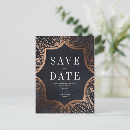 Art Nouveau faux gold Wedding Save the Date Briefkaart (Staand voorkant)