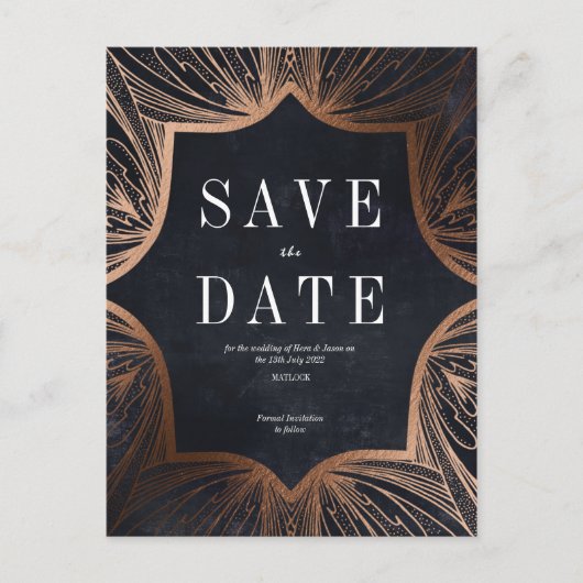 Art Nouveau faux gold Wedding Save the Date Briefkaart (Voorkant)