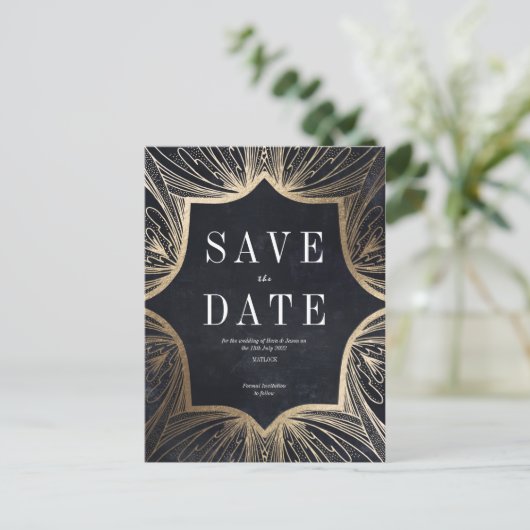 Art Nouveau faux Gold Wedding Save the Date Card Briefkaart (Staand voorkant)