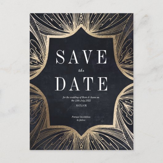 Art Nouveau faux Gold Wedding Save the Date Card Briefkaart (Voorkant)