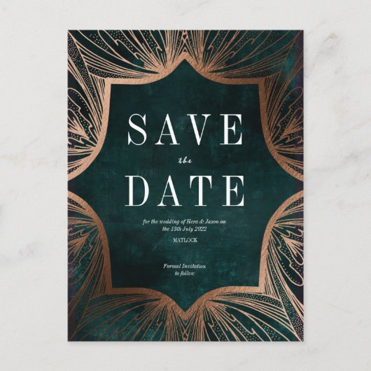 Art Nouveau faux Gold Wedding Save the Date Card Briefkaart (Voorkant)