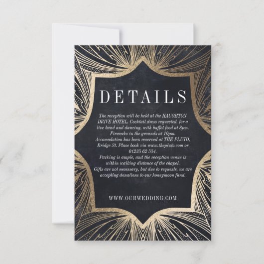 Art Nouveau faux goud DETAILS inlegkaart RSVP Kaartje (Voorkant)