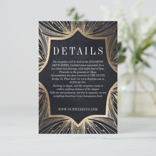 Art Nouveau faux goud DETAILS inlegkaart RSVP Kaartje (Staand voorkant)