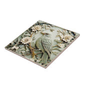 Art Nouveau Faux Relief Blackbird Bird Pastel Mint Tegeltje (Zijkant)
