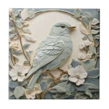 Art Nouveau Faux Relief Blauwvogel Rechts Mint