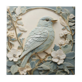 Art Nouveau Faux Relief Blauwvogel Rechts Mint Tegeltje