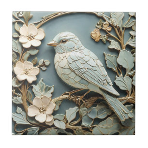 Art Nouveau Faux Relief Blauwvogel Vogel Links teg Tegeltje