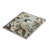 Art Nouveau Faux Relief Chickadee Bird Mint Floral Tegeltje (Zijkant)