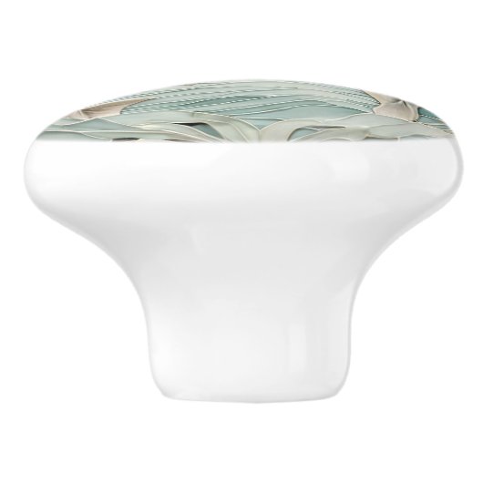 Art Nouveau Faux Relief Dolfijnen Mint Blauw & Wit Keramische Knop (Zijkant)