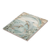 Art Nouveau Faux Relief Dolfijnen Mint Blauw & Wit Tegeltje (Zijkant)
