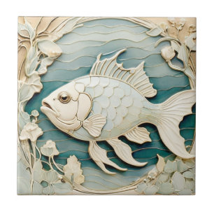 Art Nouveau Faux Relief Fish Zee Ocean Nautical Tegeltje