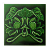 Art Nouveau Faux Relief Floral Majolica Dk Green Tegeltje (Voorkant)